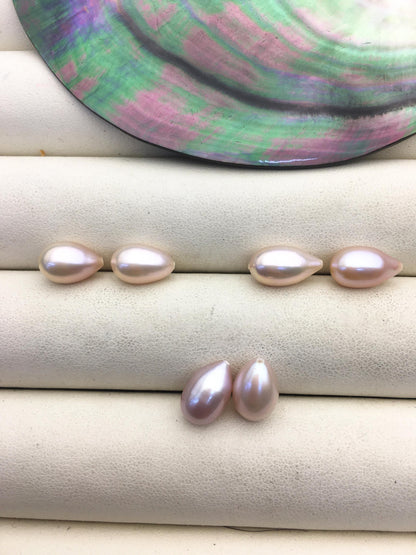2 pairs AAA 6.8-7.3mm purple long teardrop freshwater pearls pairs,half hole,LR7-T7