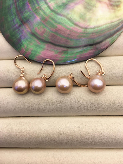 AAA 11-12mm purple teardrop edison freshwater pearl dangle earrings,sterling sliver rose plated dangle earrings,SE3-T9-19