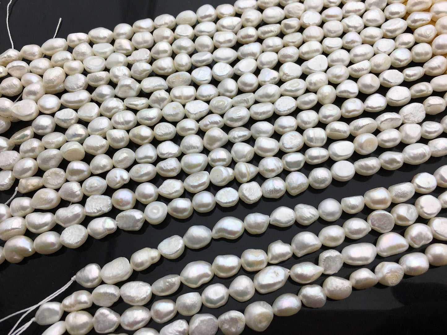 2 strands AA 6.5-7.3mm white nugget freshwater pearls,irregular nugget freshwater pearl strand,cheap price,pearl factory china,LM7-2A-6