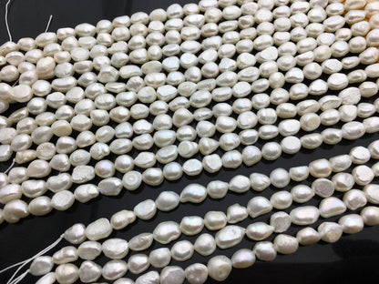 2 strands AA 6.5-7.3mm white nugget freshwater pearls,irregular nugget freshwater pearl strand,cheap price,pearl factory china,LM7-2A-6