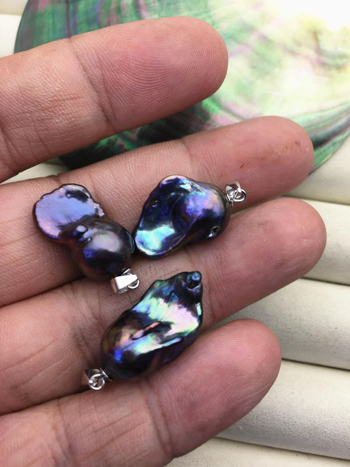 2pcs AAA 12-15mm blackblue rainbow baroque pearl pendant necklace,S925 Sterling silver pendant,NC1-041-22