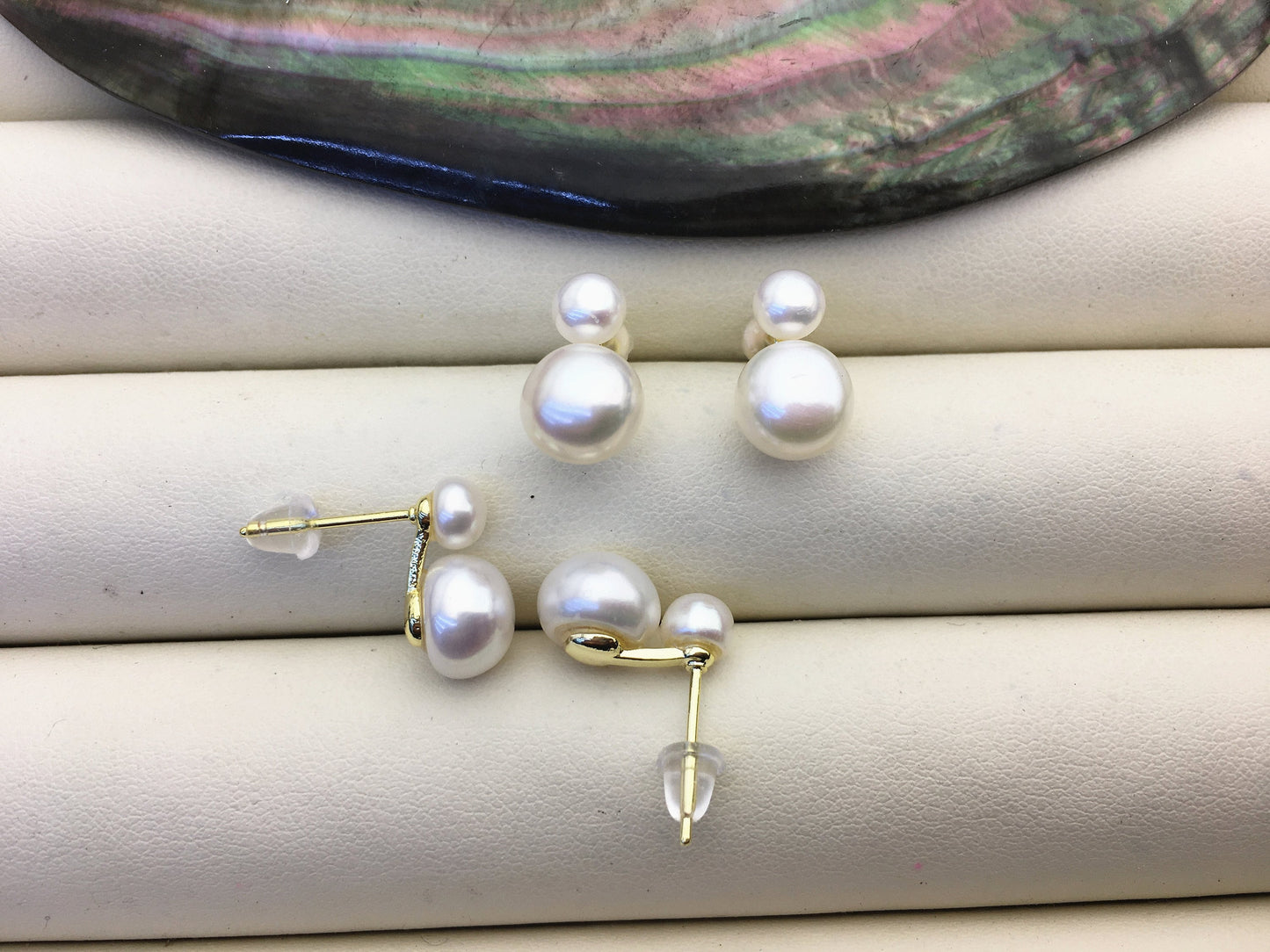 High Luster!AAA white 8-9mm button round pearl stud earring wedding,SE3-008-4