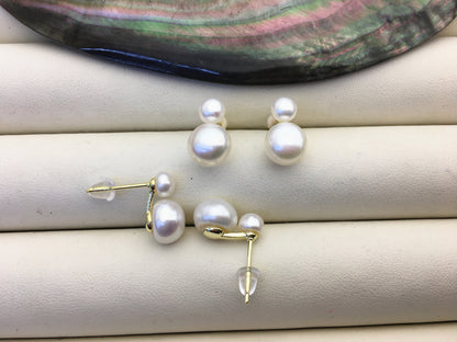High Luster!AAA white 8-9mm button round pearl stud earring wedding,SE3-008-4