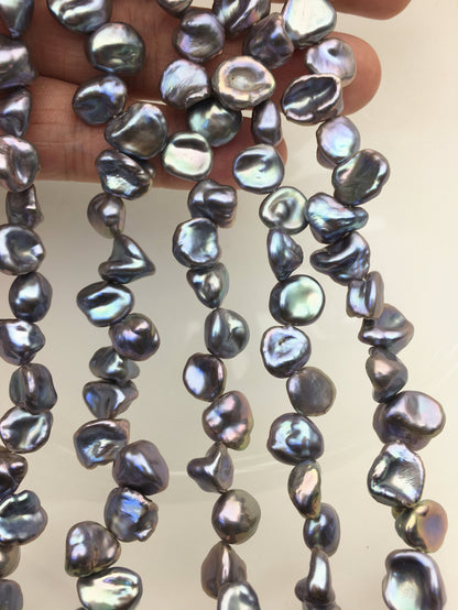 16'' AAA 9-10mm Gray Rainbow Keshi freshwater Loose Pearls,ZS-129-21