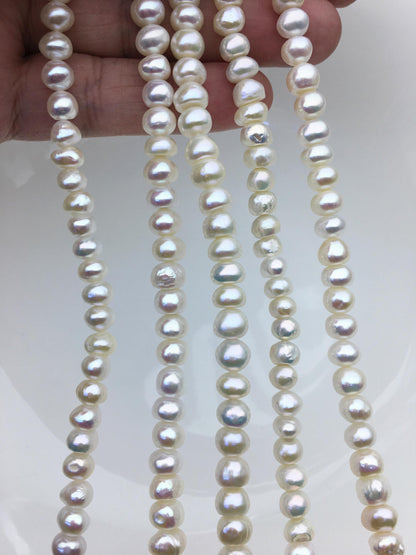 High Luster!AA+ 6.5-7.5mm white button thick skin freshwater pearls,Rondelle pearl Beads strand,loose strands,flat round pearls,SM7-T5