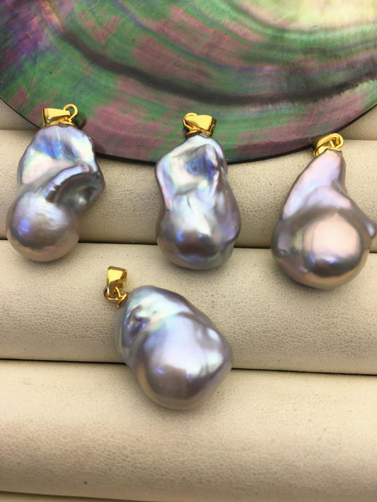 3pcs AAA 12-15mm Gray baroque pearl pendant necklace,S925 Sterling silver pendant,NC1-041-11
