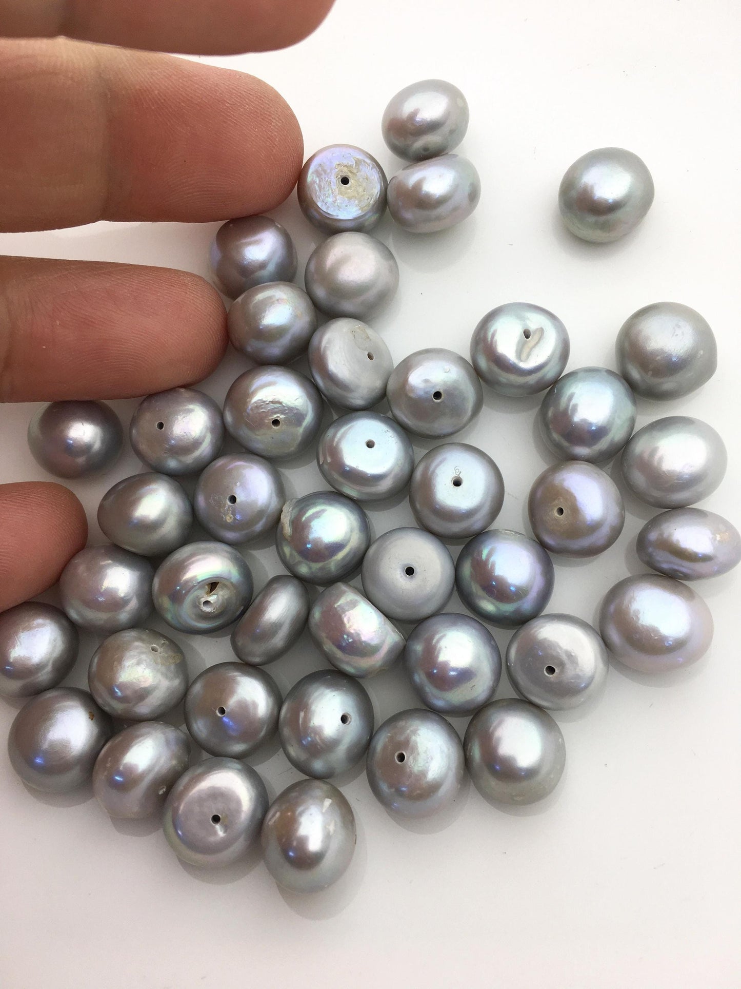 20pcs AA+ 11-12mm Gray baroque button Round freshwater pearls,0.9mm half hole,BTN11-T1