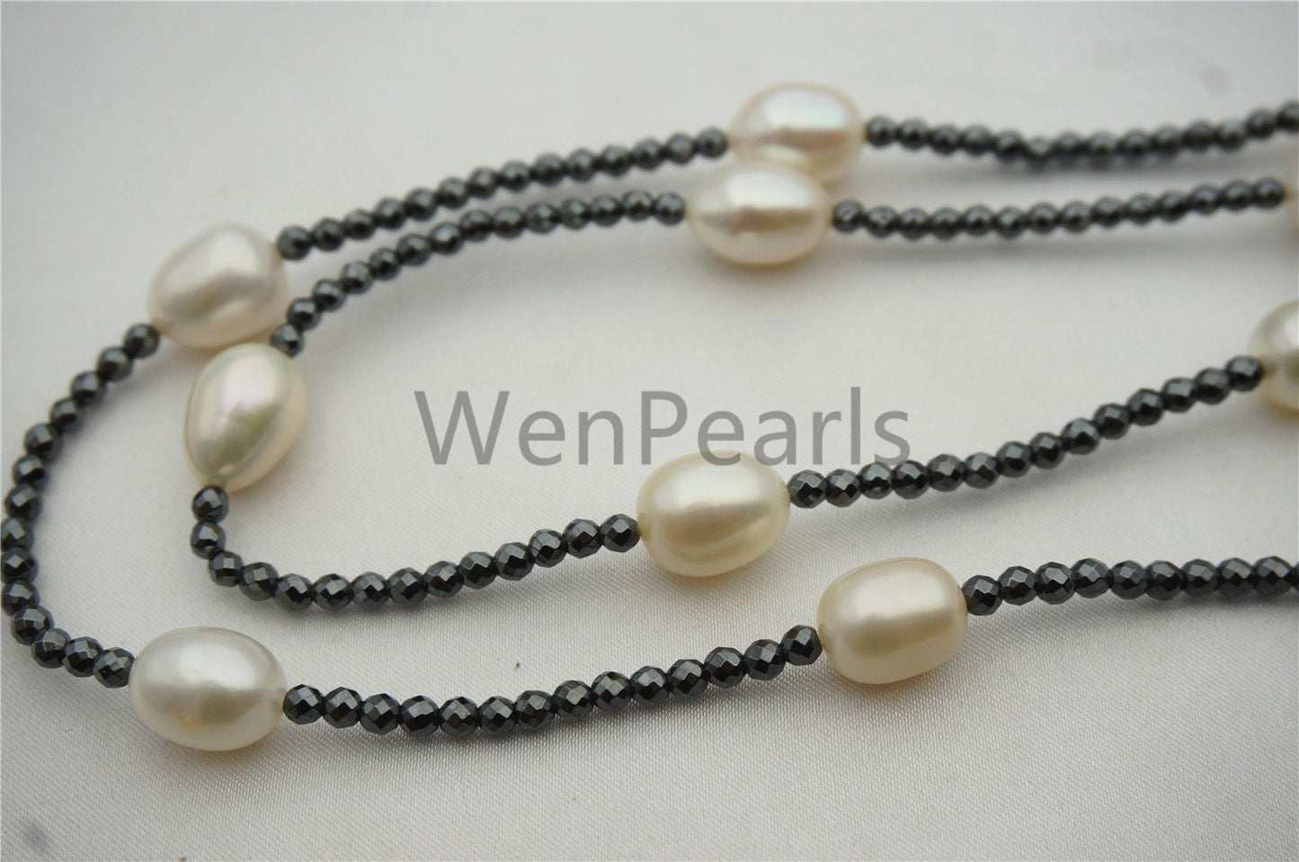 White Rice pearl Necklace - AAA rice pearl - Hematite pearl necklace - Select Length - TN1-002