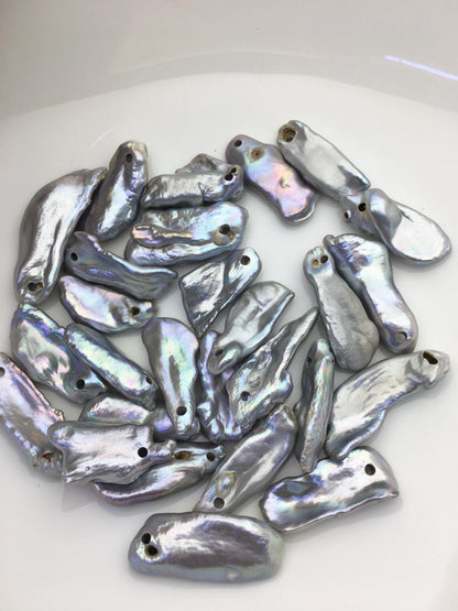 27pcs AA 12-15mm gray biwa keshi Freshwater Pearls, large hole,ZS-80-1-18