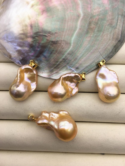 1pc AAA 12-17mm natural Peach Orange baroque pearl pendant necklace, gold plated S925 Sterling silver pendant,NC1-072