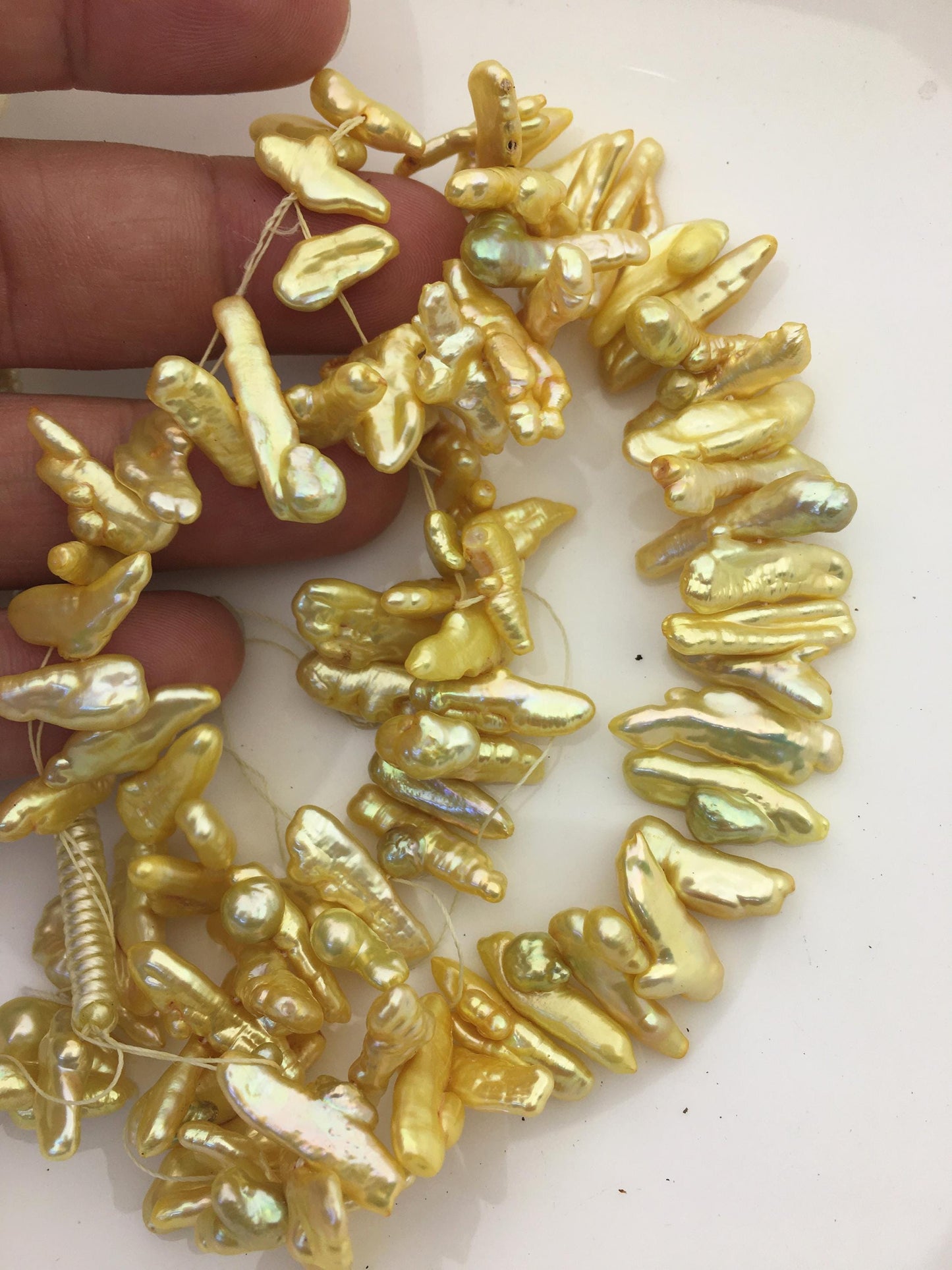 AA+ 7-8mm yellow Biwa Pearl Necklace,Genuine Fresh Water Pearl,Wedding Necklace,Mothers Day,ZS-80-10-48