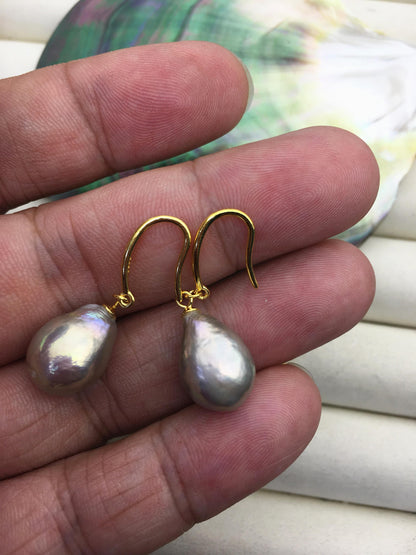 AAA 11-13mm gray bronze rainbow drop edison pearl dangle earrings,yellow gold S925 Sterling Sliver earrings,wedding pearl earrings,SE3-T9-33