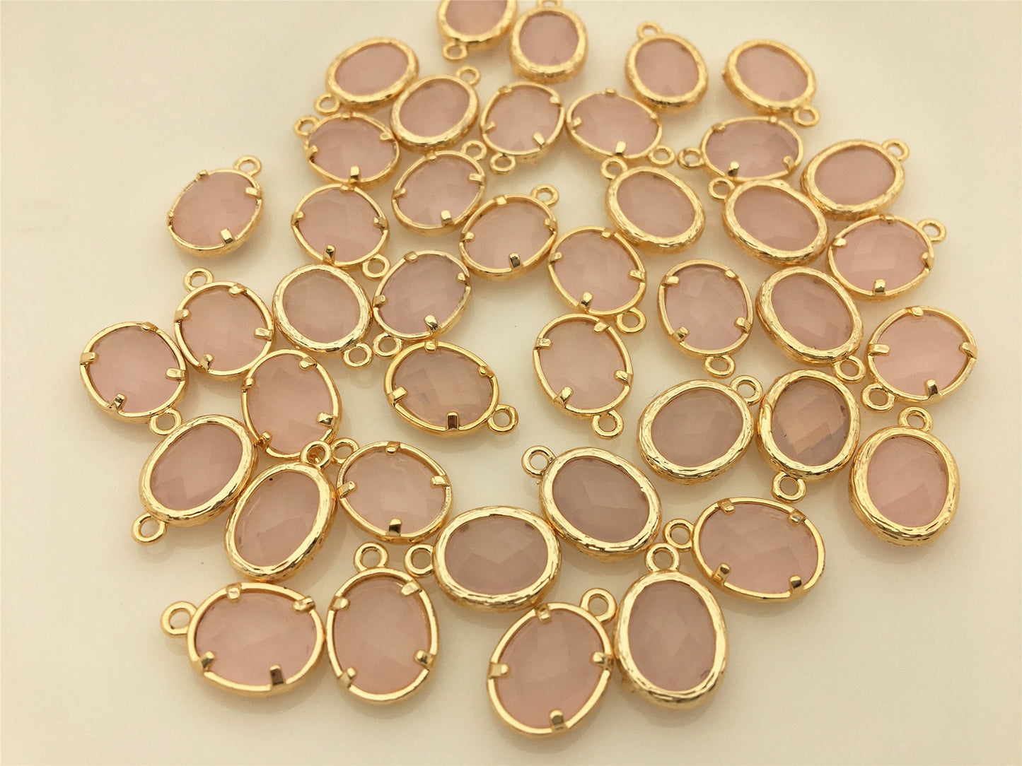 5pcs 9.5x17mm Pink Opal Ellipse Shaped faceted Pendant,Brass plated 14k gold,glass connector loop gold tone,ACC-GL-005