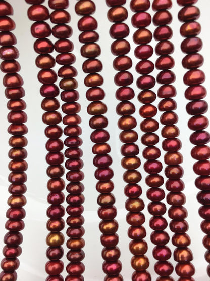 AAA 6-7mm brown red button round freshwater pearls,SM6-T5
