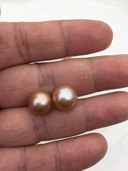 1 pair AAA+ 11-12mm Natural Color Rainbow Round edison freshwater pearl,ED12-3A-1-15