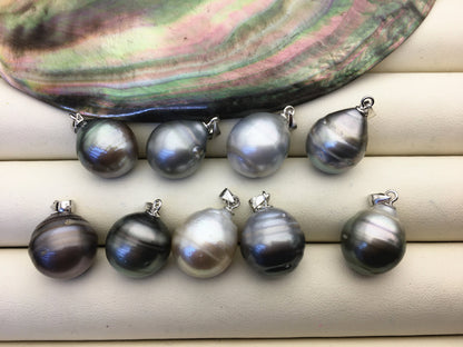 1pc 11/12/13/14mm Gray Big Genuine Rice Tahitian Pearl Pendant, natural color sea pearl,pearl necklace - NC1-T37