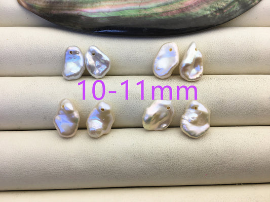 1 pair AAA 10-20mm White keshi Freshwater Pearl White loose Beads Pair,wholesale,0.9mm top side hole,ZS-103-37-54