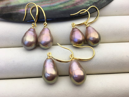 AAA 10-11mm purple rainbow teardrop edison freshwater pearl dangle earrings,sterling sliver dangle earrings,SE3-T9-56