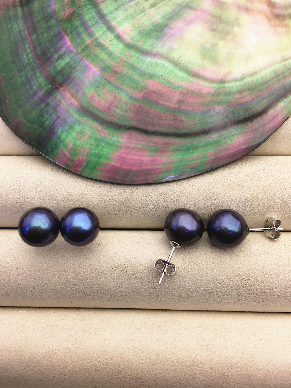 1 pair AA+ 9-10mm black round edison pearl stud earrings,S925 Sterling Sliver stud earrings,wedding pearl earrings,SE3-T9-59