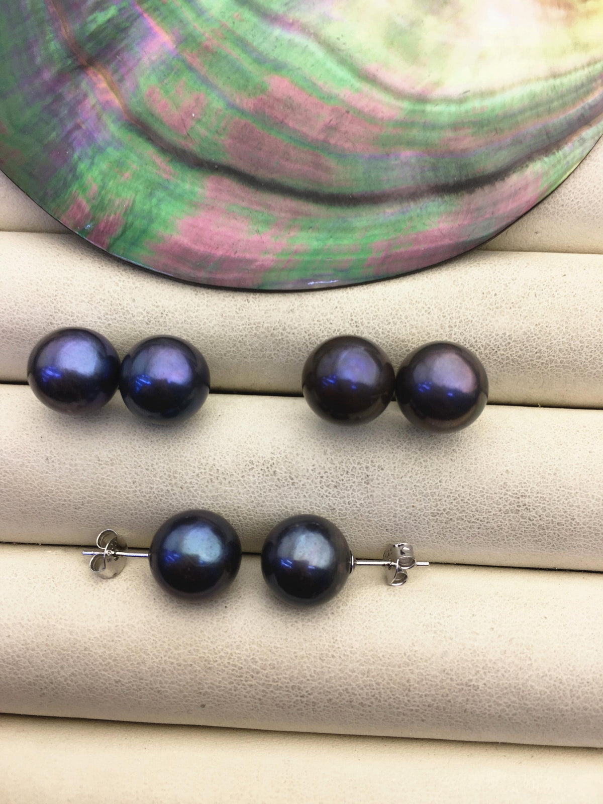 1 pair AA+ 10-11mm black round edison pearl stud earrings,S925 Sterling Sliver stud earrings,wedding pearl earrings,SE3-T9-60