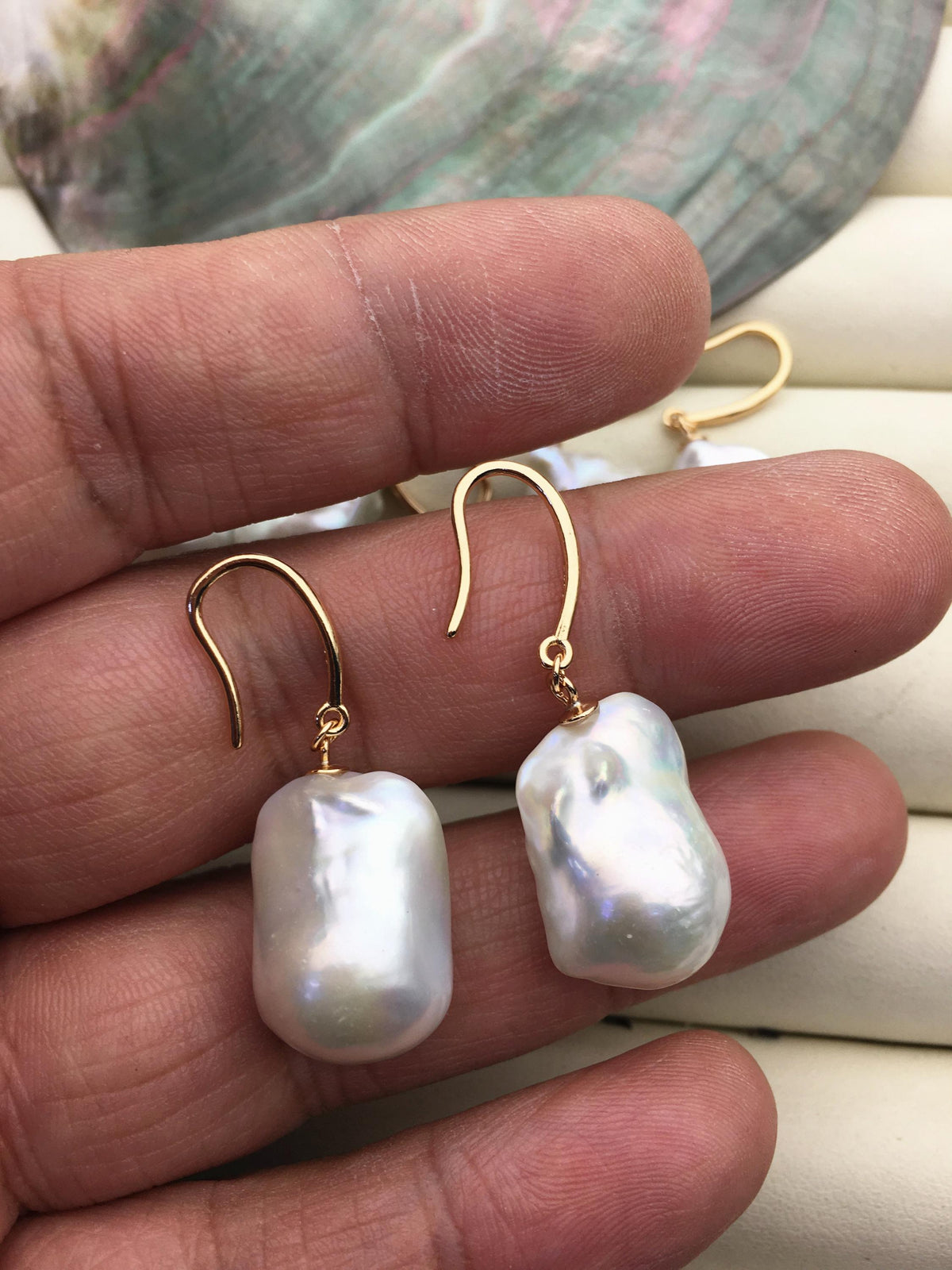 1 pair AAA 12-15mmx16-21mm white flame ball pearl rose dangle earrings,earring with white baroque Natural Pearl,SE3-031-12
