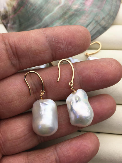 1 pair AAA 12-15mmx16-21mm white flame ball pearl rose dangle earrings,earring with white baroque Natural Pearl,SE3-031-12