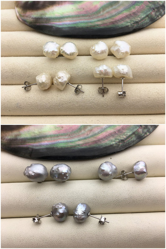 Rare!10-11mm White/Gray Natural Rare Rosebud Freshwater Pearl Stud Earrings,thorn pearl,SE3-067