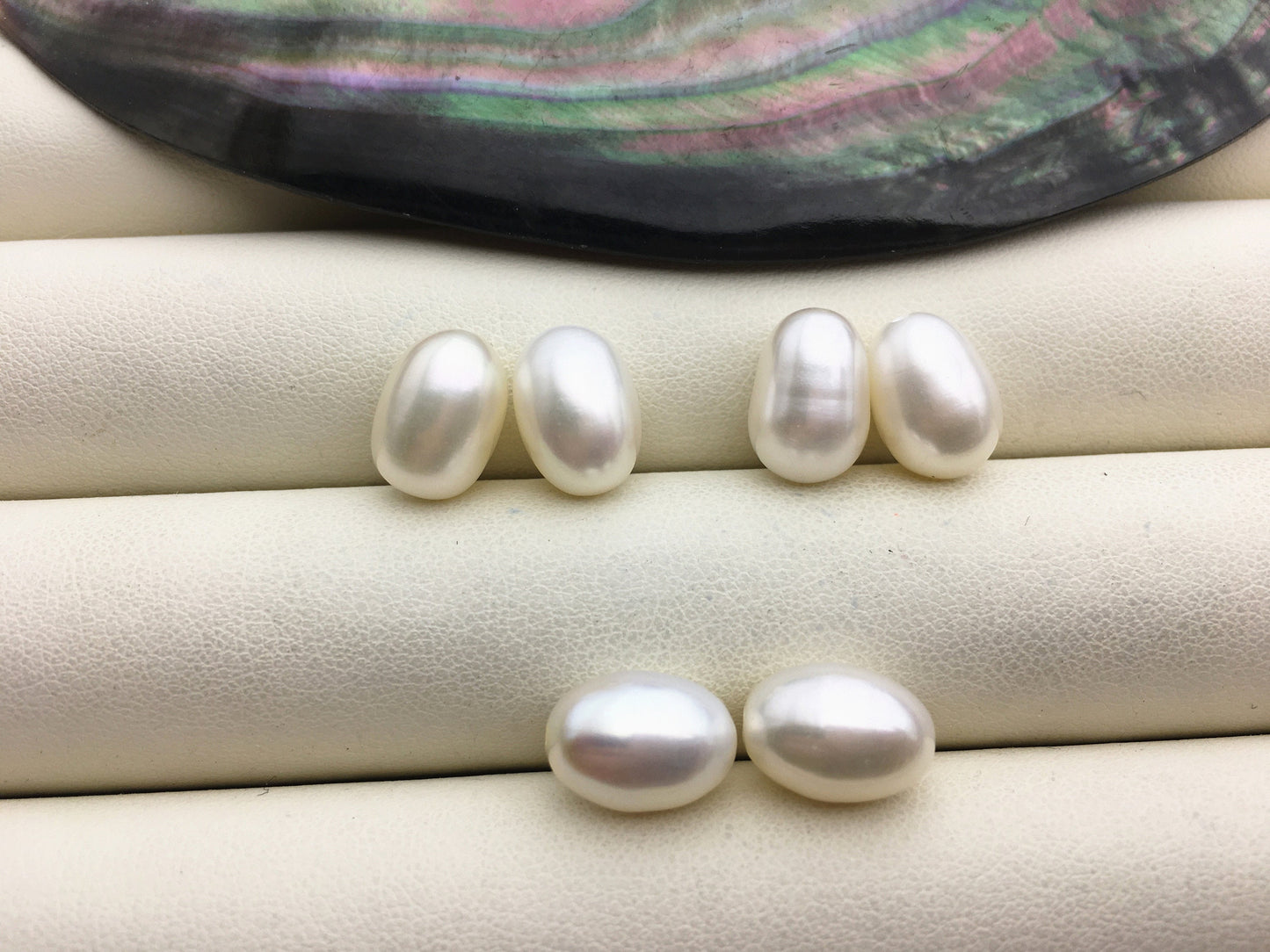2 pairs AAA 8-8.5mm white/gray long rice freshwater pearls pairs,for dangle pearl earrings,LR8-3A-87