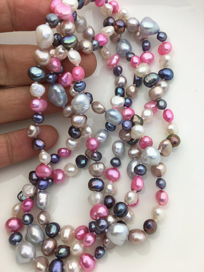 48'' AAA 4-9mm misc color nugget freshwater pearl Necklace,NPN1-120
