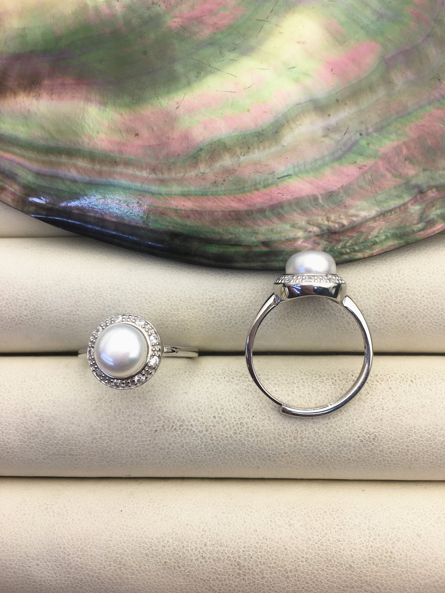AAA White Freshwater pearl ring,S925 sterling silver ring,cz diamond wedding rings,bridal ring,anniversary rings,R1-T10