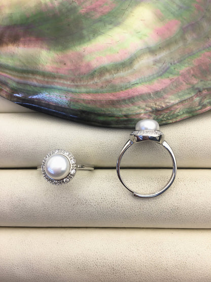 AAA White Freshwater pearl ring,S925 sterling silver ring,cz diamond wedding rings,bridal ring,anniversary rings,R1-T10