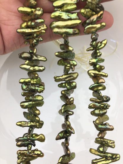 AA+ 5-6mm green Biwa Pearl Necklace,Genuine Fresh Water Pearl,Wedding Necklace,Mothers Day,ZS-80-10-46
