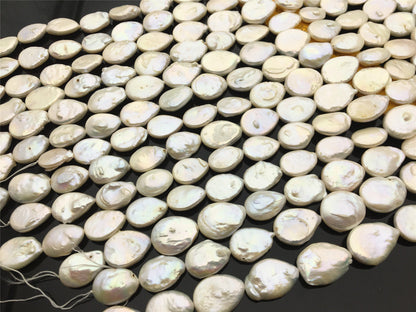 AA 12-16mm white big drop coin freshwater pearls,flat round pearl bead strings,rondelle pearls,COIN14-2A-12