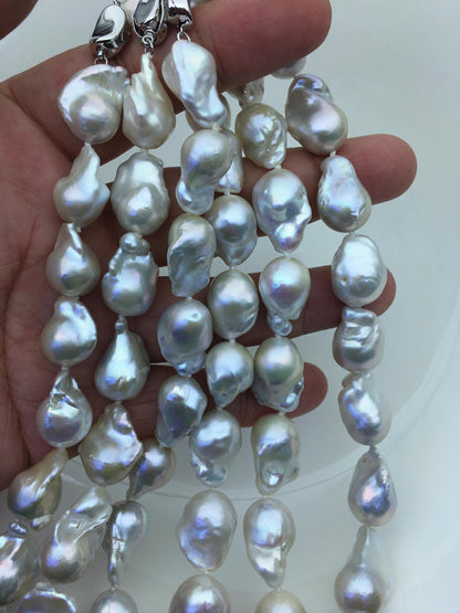 17.5'' AAA- 13-16mm white baroque Flame ball freshwater Pearl necklace,genuine freshwater Pearl necklace,NPN1-T63-3