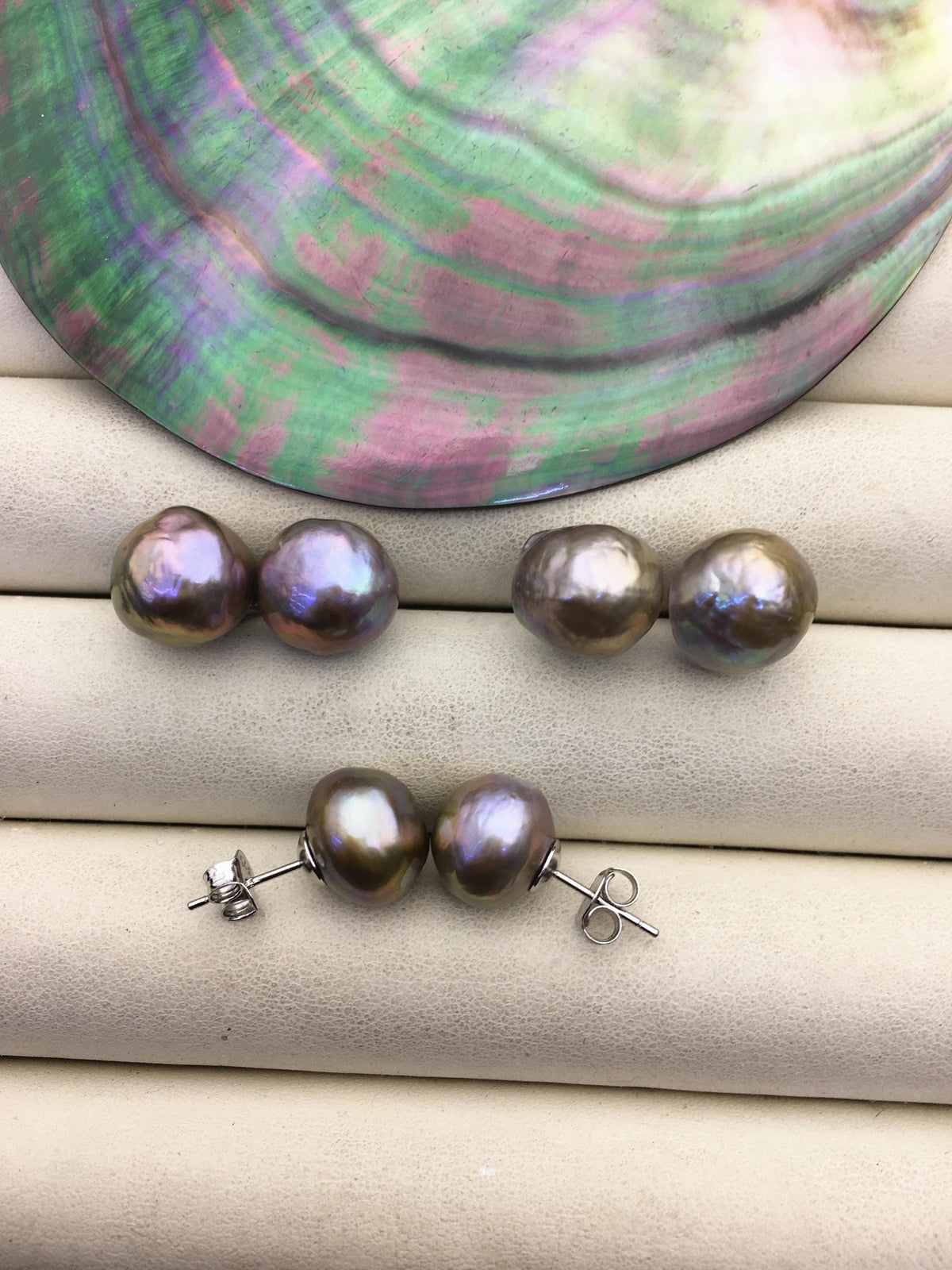1 pair AA+ 11-12mm gray rainbow baroque near round edison pearl stud earrings,S925 Sterling Sliver stud earrings,SE3-T9-9