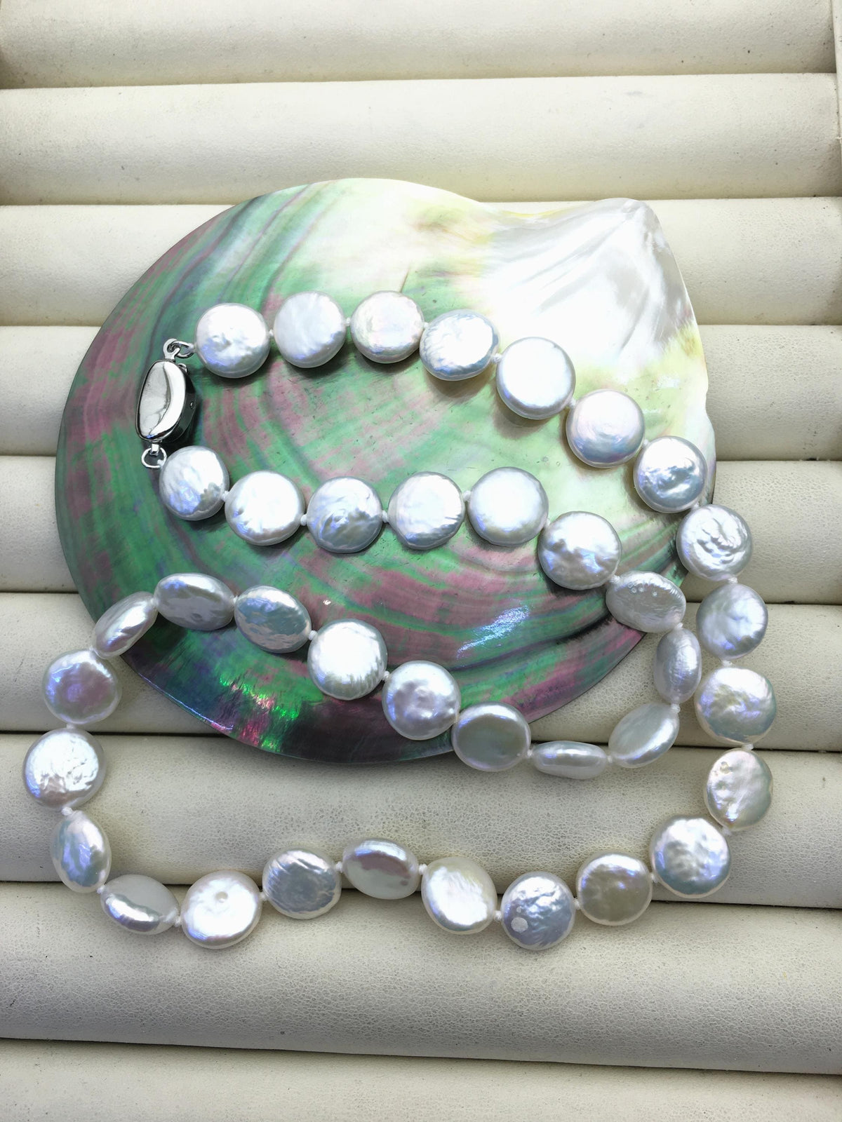 17'' AAA White Coin Pearl Necklace - 10-11mm-petite Pearl Necklace - Pearl Jewelry,NPN1-047