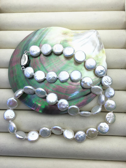 17'' AAA White Coin Pearl Necklace - 10-11mm-petite Pearl Necklace - Pearl Jewelry,NPN1-047