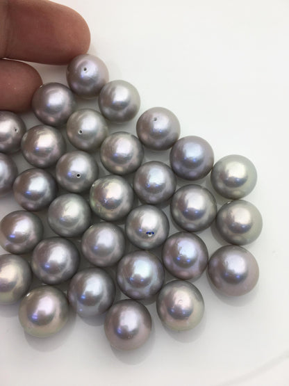 5pcs AAA 13-14mm Gray round edison freshwater pearl,half hole,RP13-T5