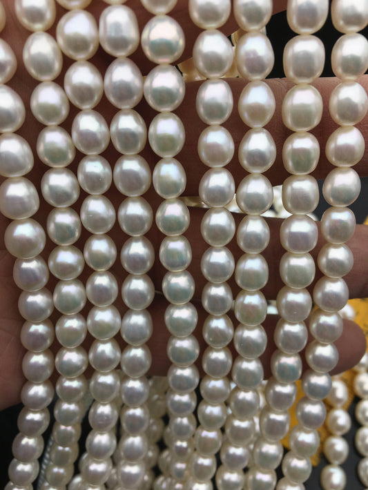 AAA 6.3-7.3mm*7.5-8.5mm white oval freshwater pearls,LR7-3A-73