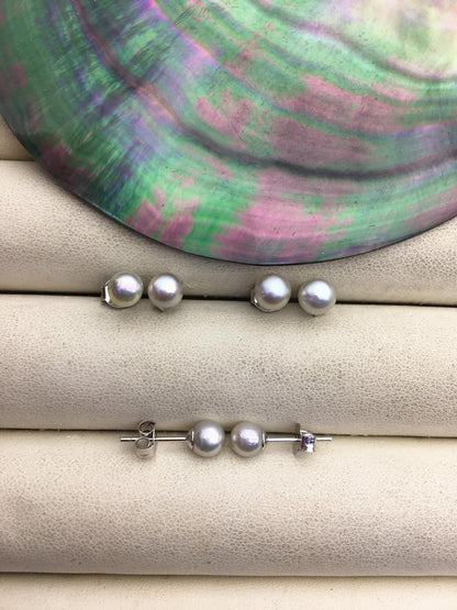 AA+ 5-6mm gray akoya round seawater pearl stud earrings,sterling silver metal,SE3-109-12