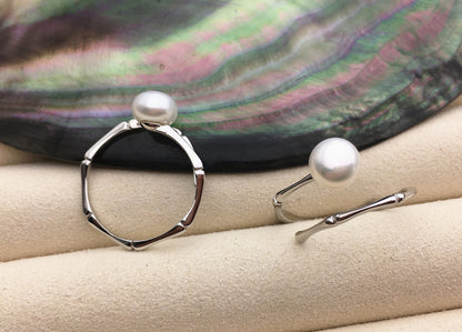 AAA single white button round Pearl Sterling silver ring,wedding rings for women,sterling silver 925 open ring jewellery,R1-060