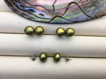 AAA 8-8.5mm green pearl stud earrings,sterling silver stud earrings,SE1-T20