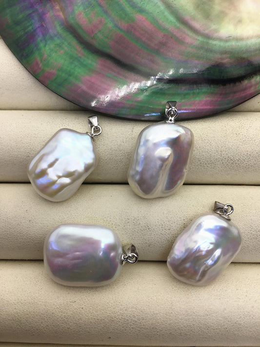 2pcs AAA/AA+ 15-17mm White Thick Block Baroque pearl pendant,NC1-036