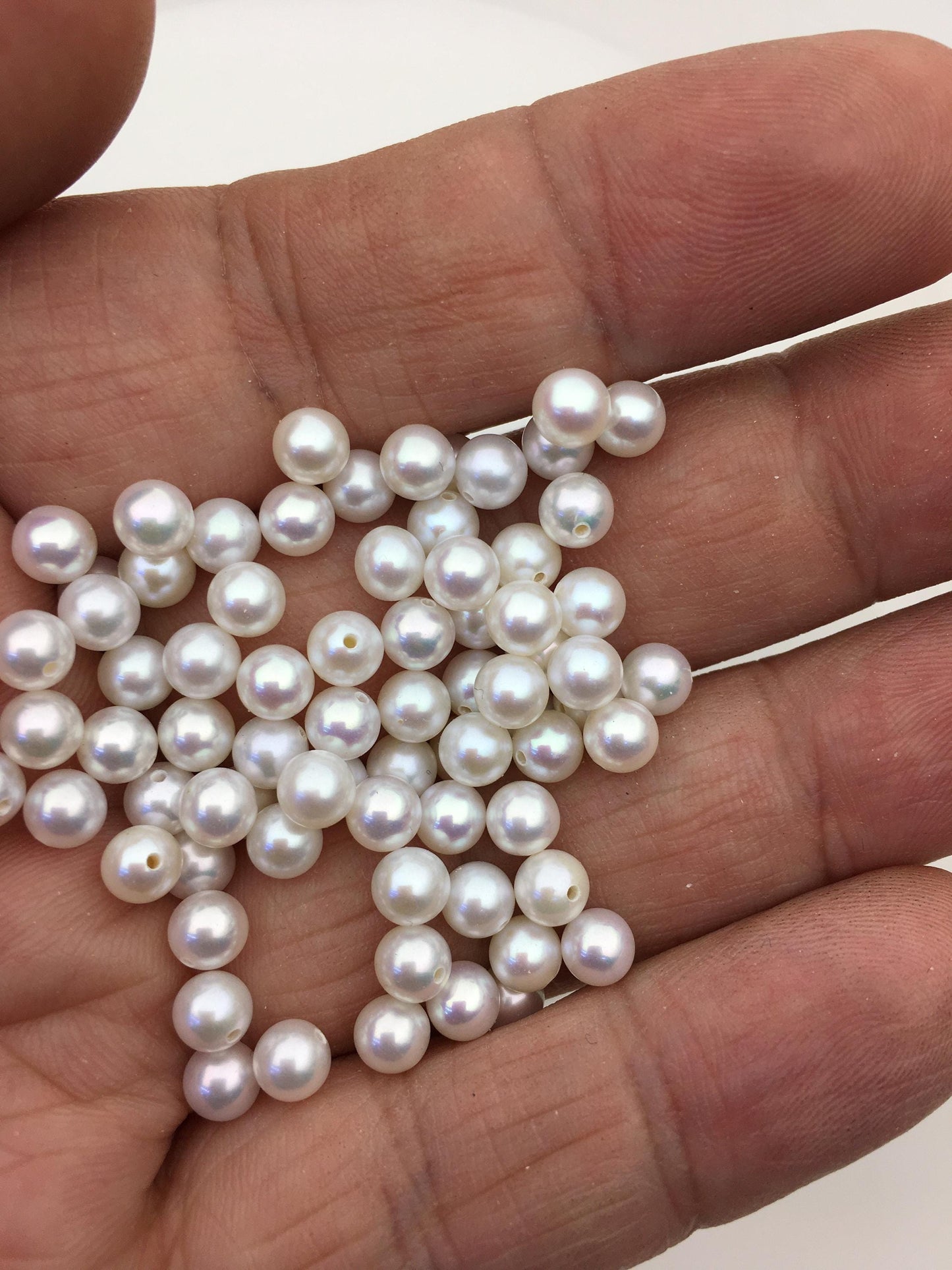 10pcs AAA 5-5.5mm seed round pearl bead,white freshwater round loose pearl wholesale,half hole,RP5-3A-1
