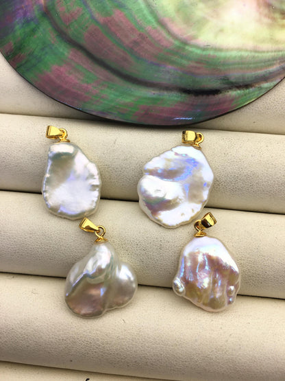 2pcs AAA 14-17mm Big White keshi pearl pendant necklace,Gold Plated S925 Sterling silver pendant,NC1-T62