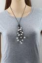 Button shape pearl necklace,Leather Pearl Necklace,Pearl Leather Necklace,White Freshwater pearl,Tan color Leather necklace,Le2-074