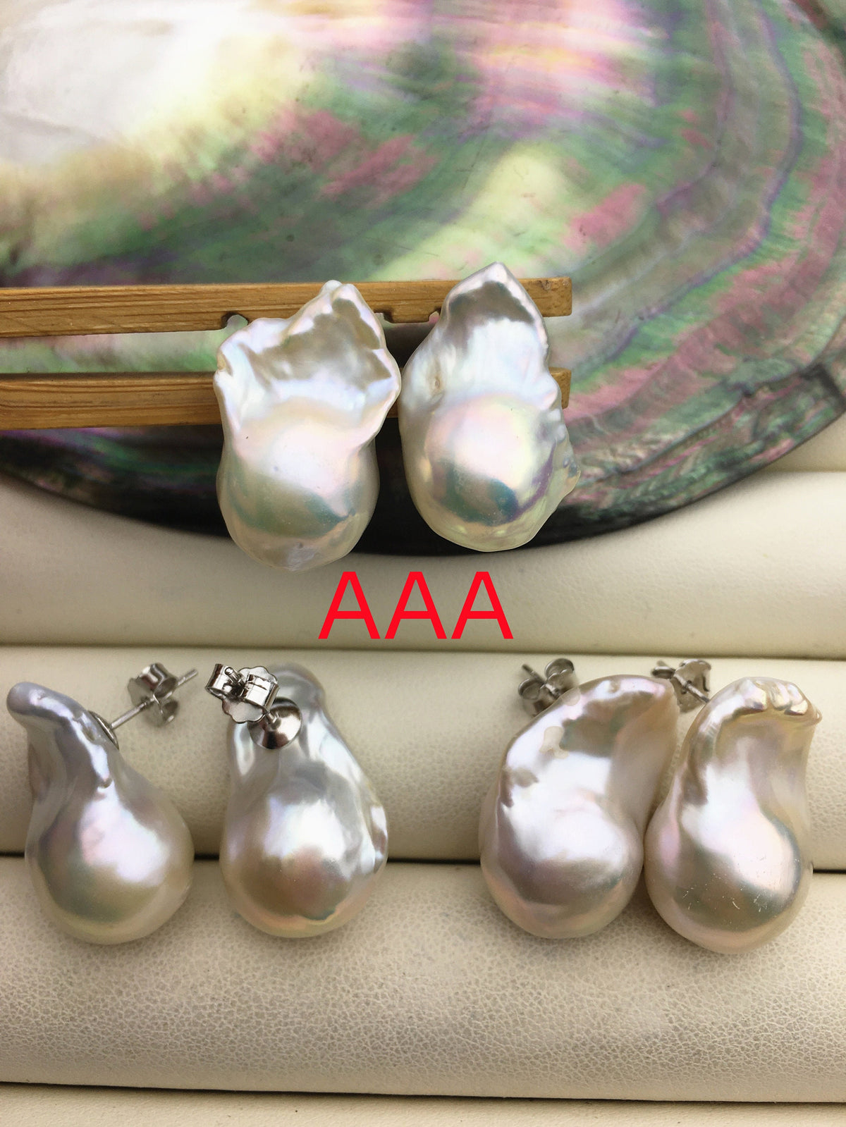 1 pair AAA/AA 14-17mmx20-28mm flame ball pearl stud earrings,sterling silver,earring with white baroque Natural Pearl,SE3-031-1