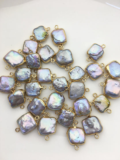 5pcs AA+ 12-15mm Gray Block Pearl Pendant with Gold Electroplated Edge for make Earrings bracelet necklace,wen pearl,EDG-014