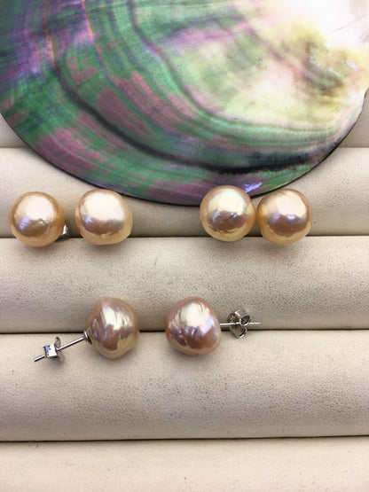 1 pair AAA 8-13mm natural rainbow near round edison pearl stud earrings,S925 Sterling Sliver stud earrings,SE3-T9-52