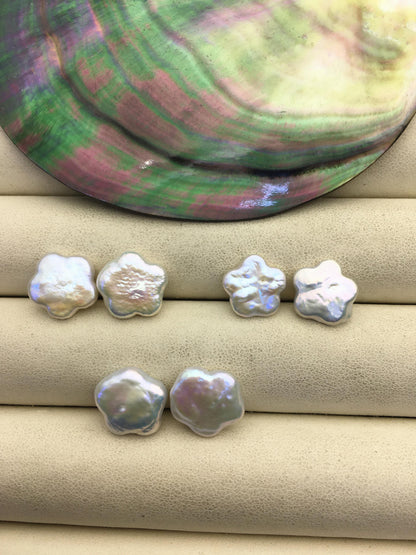 2 pairs AAA+ 11-13mm White Plum blossom Shape Freshwater Pearl White loose Beads Piar,wholesale,ZS-103-37-2